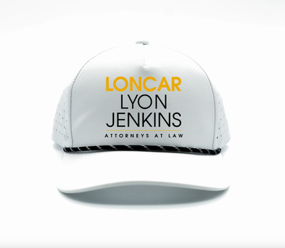 LYON JENKINS Hydro Hat in white featuring custom front logo for attorneys at law, stylish and professional headwear.