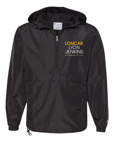 LYON JENKINS 1/4 ZIP WIND BREAKER in black with logo, high-quality Champion brand, perfect for custom branding.