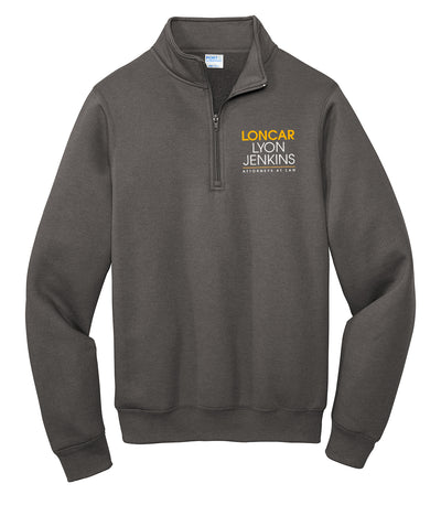 LYON JENKINS 1/4 zip sweater with front left Lyon Car logo, perfect for casual or athletic wear.