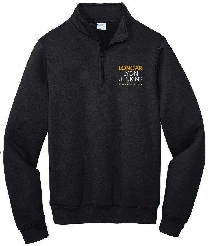 LYON JENKINS 1/4 ZIP SWEATER in black featuring the Lyon car logo on the front left.