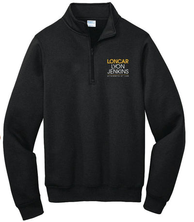 LYON JENKINS 1/4 ZIP SWEATER in black featuring the Lyon car logo on the front left.